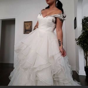 Moonlight beaded aline tulle with ruffles bridal wedding dress